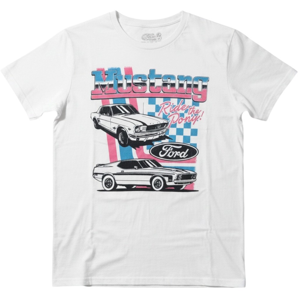 Mustang T-shirt Tee Luv Ford Cotton White Small Graphic Crew Neck